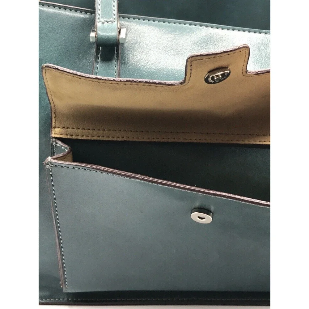 MONDANI New York Faux‎ Leather Handbag Tote Zip Top Teal Blue